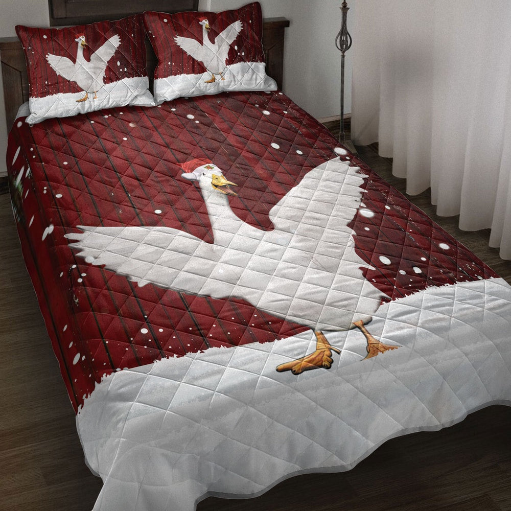 Duck With Wreathmas Farm Duck Bedding Set, Christmas Beddings, Xmas Bedding Sets