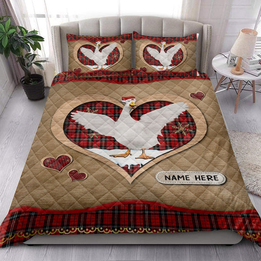Duckmas Heart Red Plaid Bedding Set, Christmas Beddings, Xmas Bedding Sets