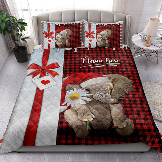 Elephant Santa Hat Withmas Letter Bedding Set, Christmas Beddings, Xmas Bedding Sets