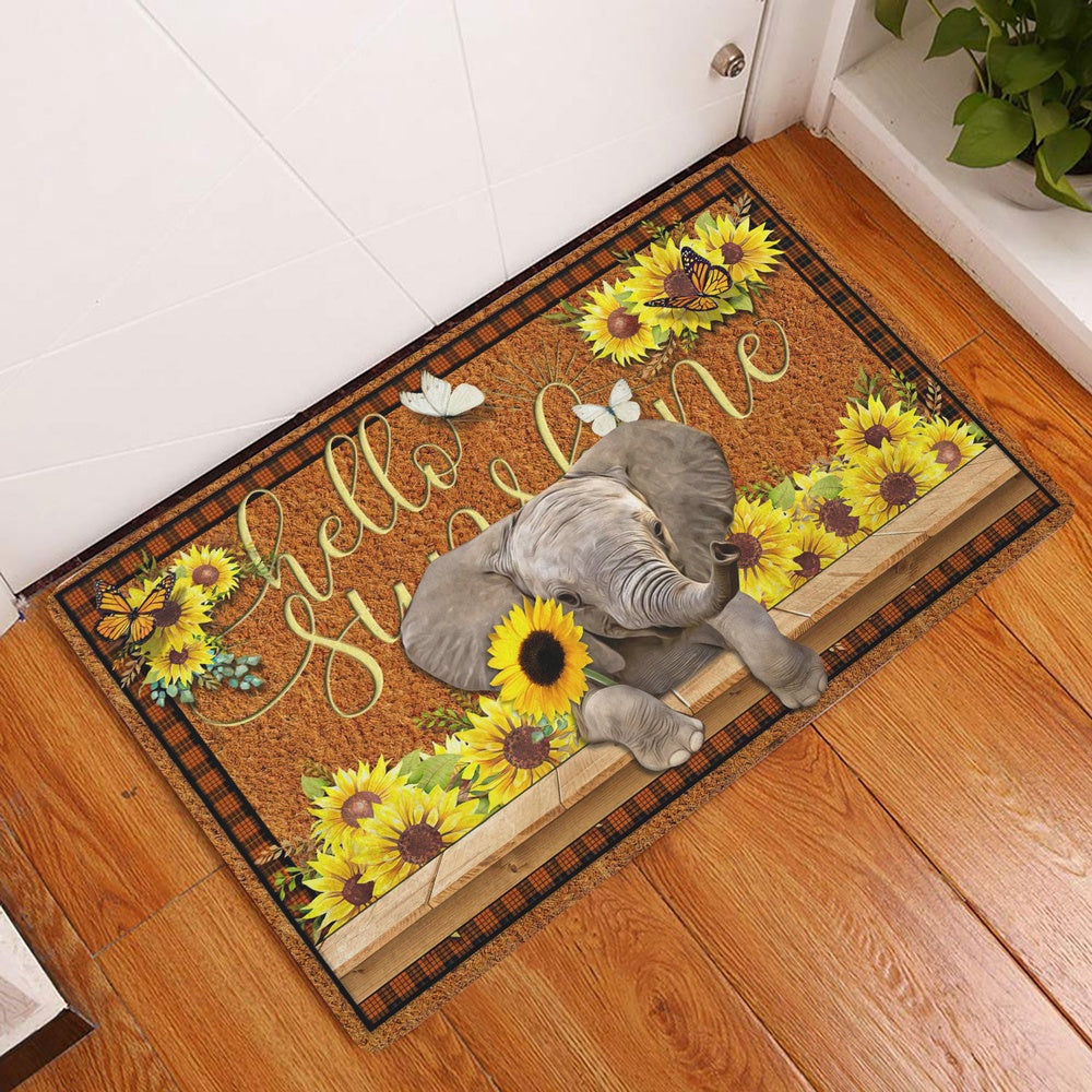 Elephant Welcome Doormat, Elephant Hello Sunflower Butterfly Welcome Doormat, Pets Home Decor Door Mat