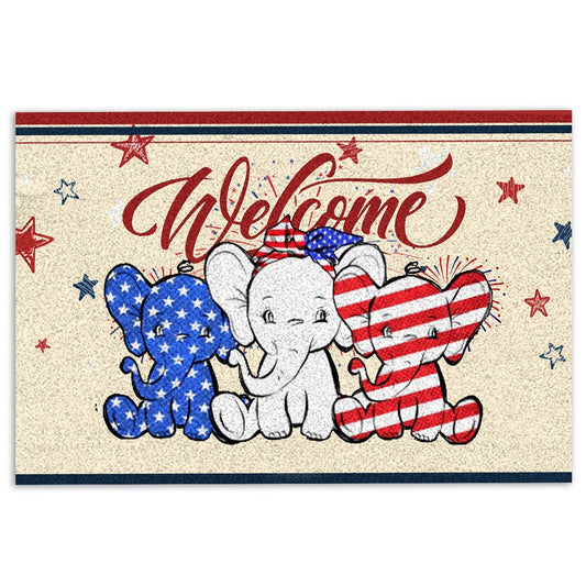 Elephant Welcome Doormat, Elephant Patriotic American Firework 4Th July Independence Day Welcome Doormat, Pets Home Decor Door Mat