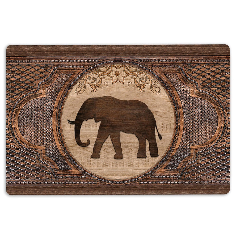 Elephant Welcome Doormat, Elephant Sculpture Wood Pattern Animal Lovers Welcome Doormat, Pets Home Decor Door Mat
