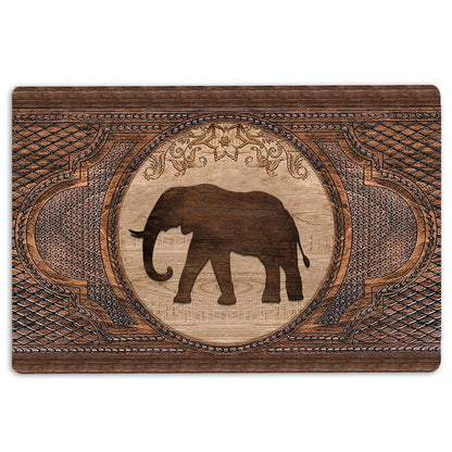 Elephant Welcome Doormat, Elephant Sculpture Wood Pattern Animal Lovers Welcome Doormat, Pets Home Decor Door Mat