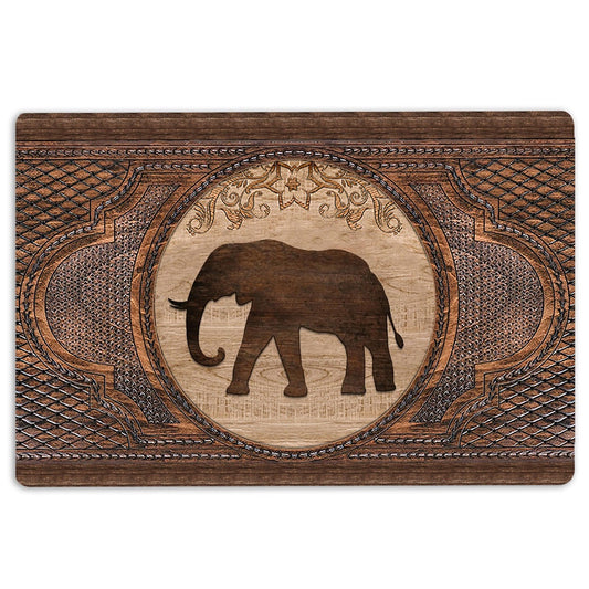 Elephant Welcome Doormat, Elephant Sculpture Wood Pattern Animal Lovers Welcome Doormat, Pets Home Decor Door Mat