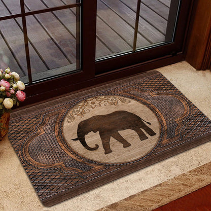 Elephant Welcome Doormat, Elephant Sculpture Wood Pattern Animal Lovers Welcome Doormat, Pets Home Decor Door Mat