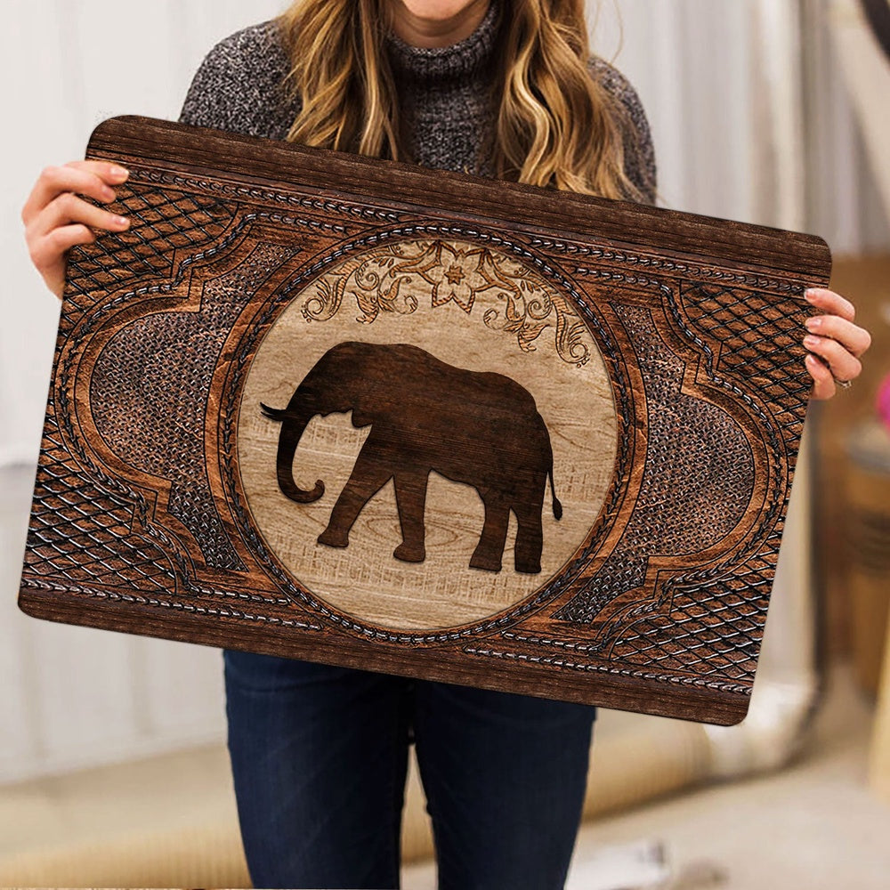 Elephant Welcome Doormat, Elephant Sculpture Wood Pattern Animal Lovers Welcome Doormat, Pets Home Decor Door Mat