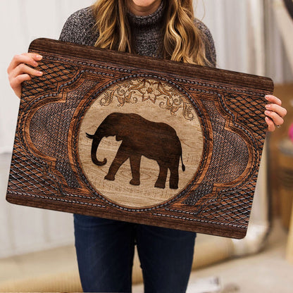 Elephant Welcome Doormat, Elephant Sculpture Wood Pattern Animal Lovers Welcome Doormat, Pets Home Decor Door Mat