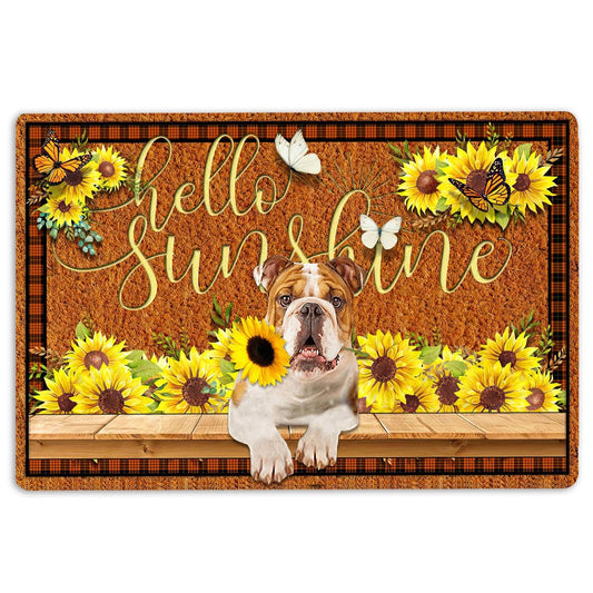 English Bulldog Welcome Doormat, English Bulldog Dog Hello Sunflower Butterfly Welcome Doormat, Pets Home Decor Door Mat