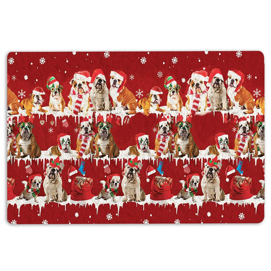 English Bulldog Welcome Doormat, English Bulldog Merry Christmas Snowflake Christmas Tree Welcome Doormat, Pets Home Decor Door Mat