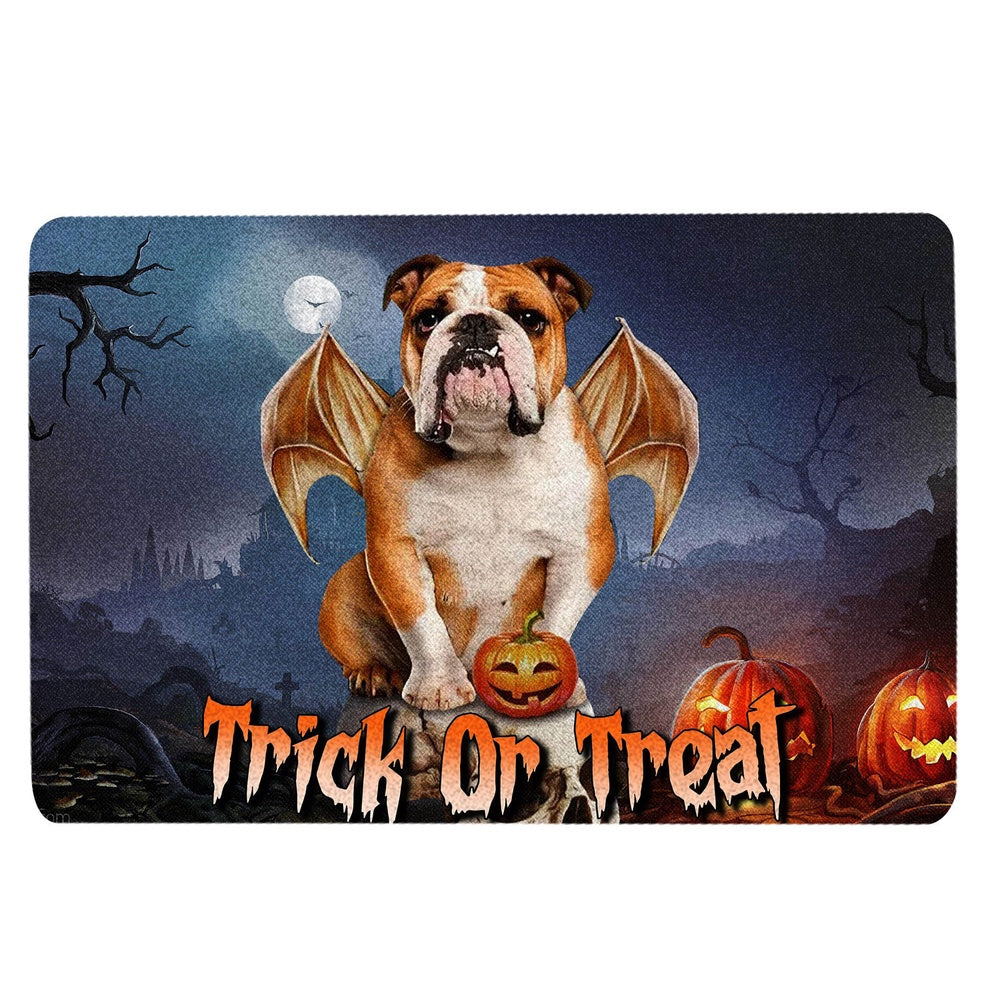 English Bulldog Welcome Doormat, English Bulldog Trick Or Treat Boo Halloween Moon Night Pumpkin Welcome Doormat, Pets Home Decor Door Mat