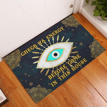 Evil eye Welcome Doormat, Greek Mati Mataki Evil Turkish Eye check ya energy mandala Welcome Doormat, Indoor Outdoor Doormat Home Decor