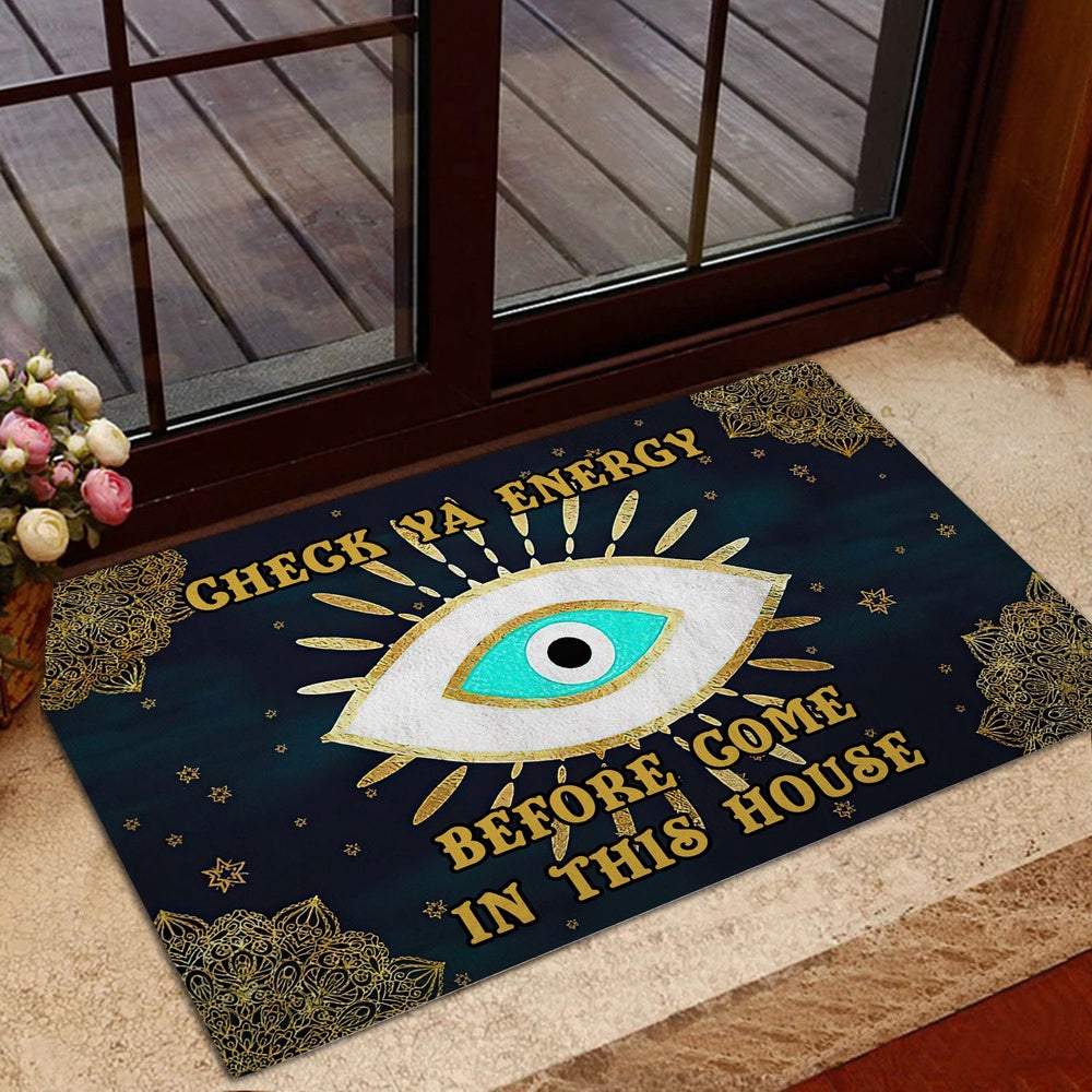 Evil eye Welcome Doormat, Greek Mati Mataki Evil Turkish Eye check ya energy mandala Welcome Doormat, Indoor Outdoor Doormat Home Decor