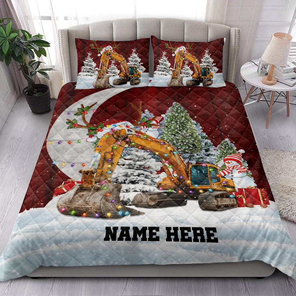 Excavatormas Hat With String Lights Bedding Set, Christmas Beddings, Xmas Bedding Sets