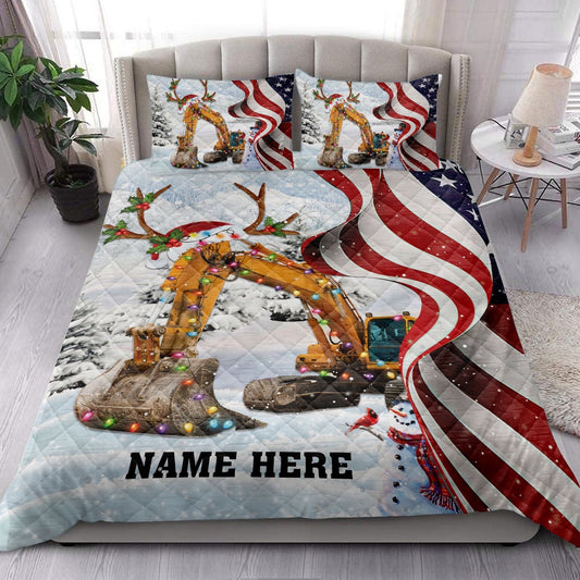 Excavatormas String Light Us Flag Bedding Set, Christmas Beddings, Xmas Bedding Sets