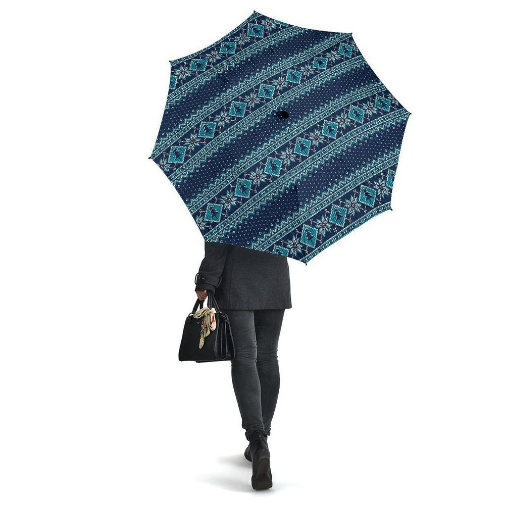 Fairisle Christmas Pattern Print Automatic Foldable Umbrella, Christmas Umbrella, Xmas Umbrella