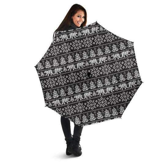 Fairisle Polar Bear Christmas Pattern Print Automatic Foldable Umbrella, Christmas Umbrella, Xmas Umbrella