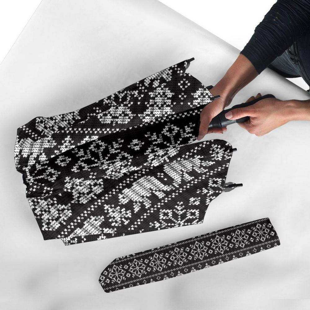 Fairisle Polar Bear Christmas Pattern Print Automatic Foldable Umbrella, Christmas Umbrella, Xmas Umbrella