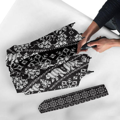 Fairisle Polar Bear Christmas Pattern Print Automatic Foldable Umbrella, Christmas Umbrella, Xmas Umbrella