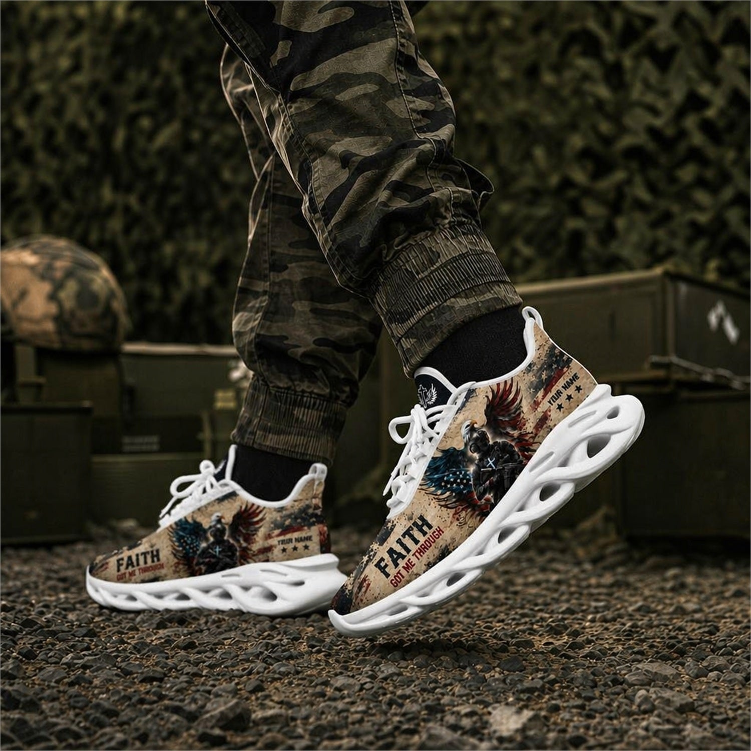 Custom Name Faith Eagle Veteran Max Soul Shoes, Veteran Sneaker