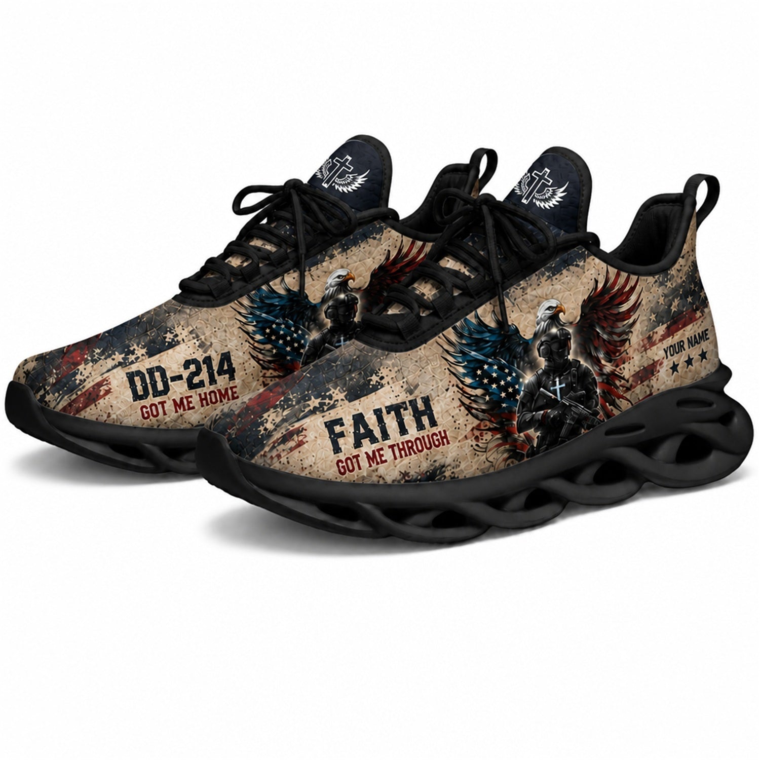 Custom Name Faith Eagle Veteran Max Soul Shoes, Veteran Sneaker