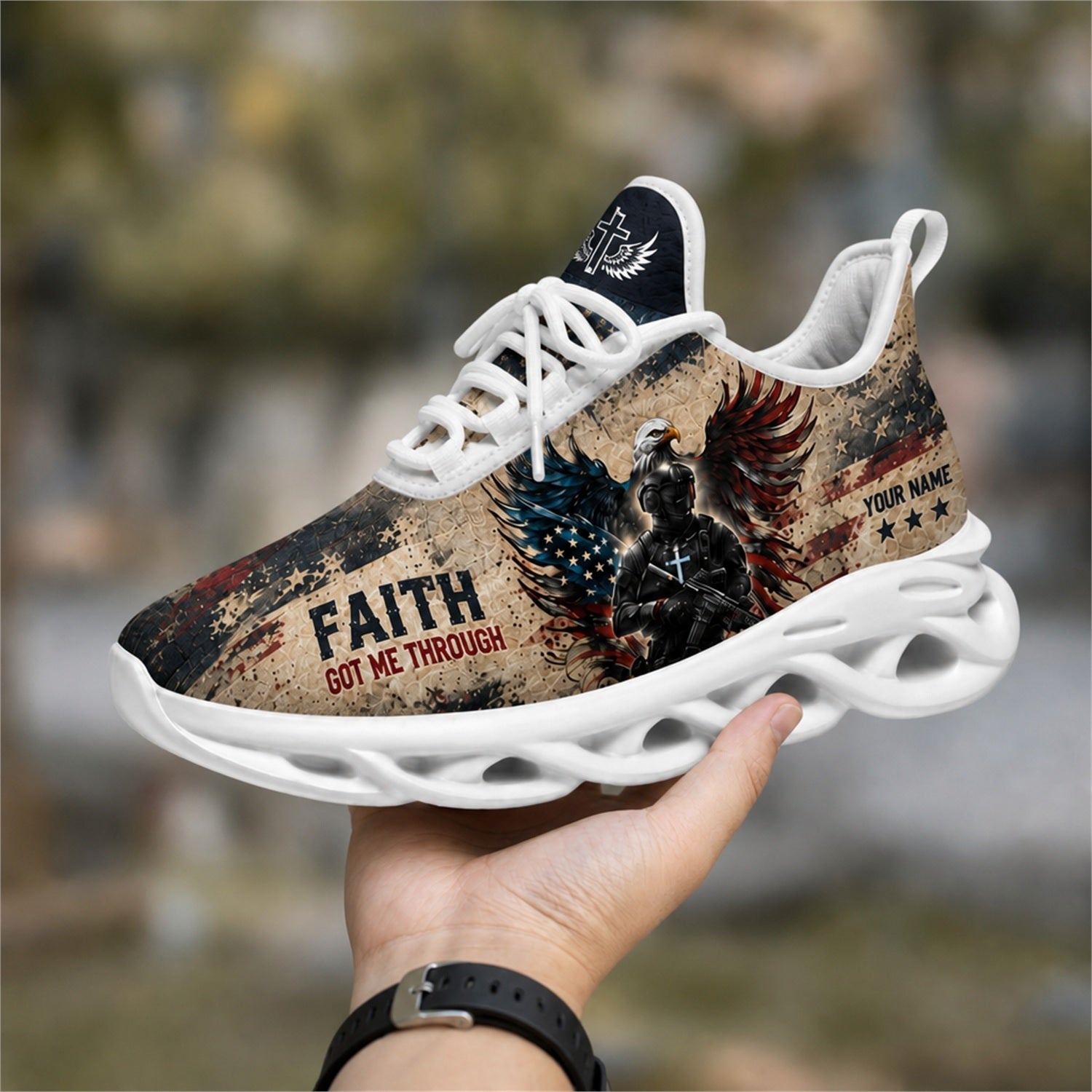 Custom Name Faith Eagle Veteran Max Soul Shoes, Veteran Sneaker