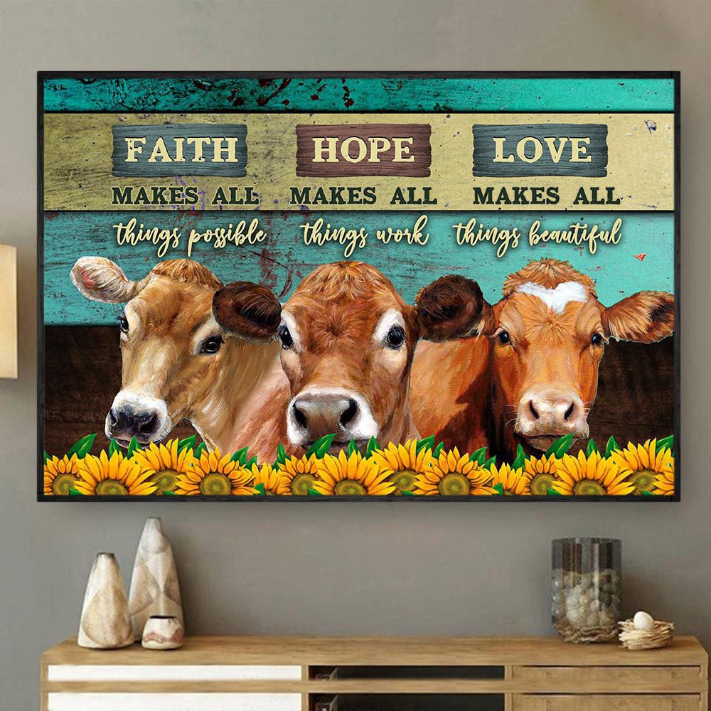 Faith Makes All Things Possible Love Makes All Things Beautiful, Cow Canvas Wall Art, Farmhouse Canvas, Farm Gift, Farm Home Decor