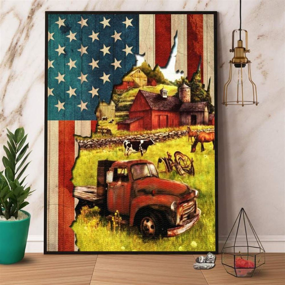 Farm American Flag Canvas, Farm Canvas, Farm Art Decor