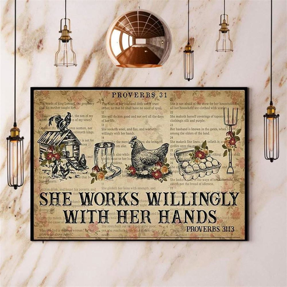 Farm &Amp Chicken She Works Willingly With Her Hands Canvas, Farm Canvas, Farm Gift, Farm Home Decor
