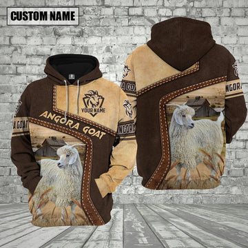 Farm Angora Goat Brown Leather Pattern Custom Name 3D Shirts, Farmer Hoodie, Custom Farm Shirts, Farmer T Shirt