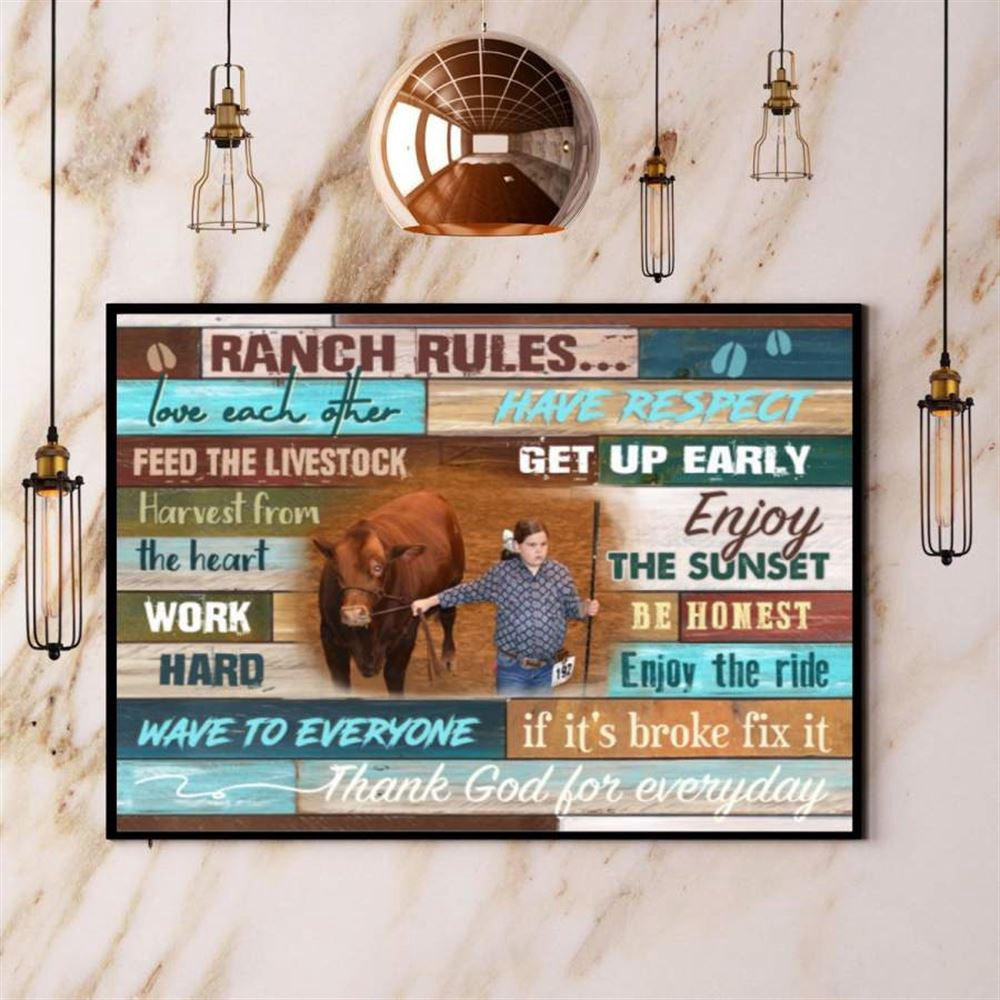 Farm Angus Cow Ranch Rules Love Each Other Canvas, Farm Canvas, Farm Gift, Farm Home Decor