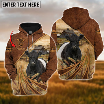 Farm Belted Galloway Cattle Leather Pattern 3D Custom Name Printed Shirts, Farmer Hoodie, Custom Farm Shirts, Farmer T Shirt