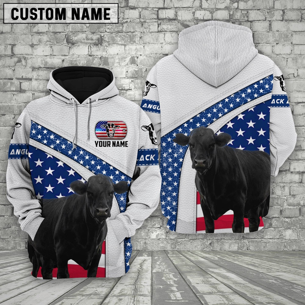 Farm Black Angus American Flag Custom Name 3D Shirts, Farmer Hoodie, Custom Farm Shirts, Farmer T Shirt