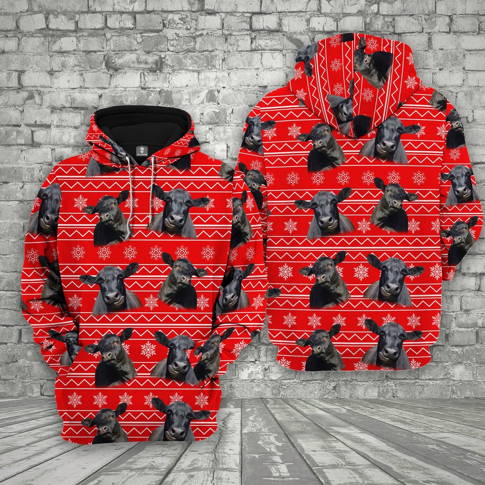 Farm Black Angus Christmas Pattern 3D Printed Hoodie, Farmer Hoodie, Farm Themed Shirts, Farm Tee Shirts