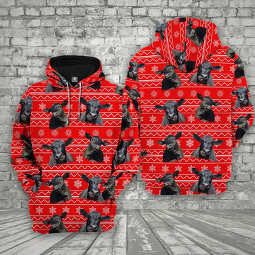 Farm Black Angus Christmas Pattern 3D Printed Hoodie, Farmer Hoodie, Farm Themed Shirts, Farm Tee Shirts