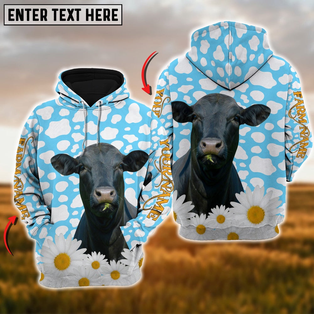 Farm Black Angus Daisy Pattern Customize Name 3D Shirts, Farmer Hoodie, Custom Farm Shirts, Farmer T Shirt
