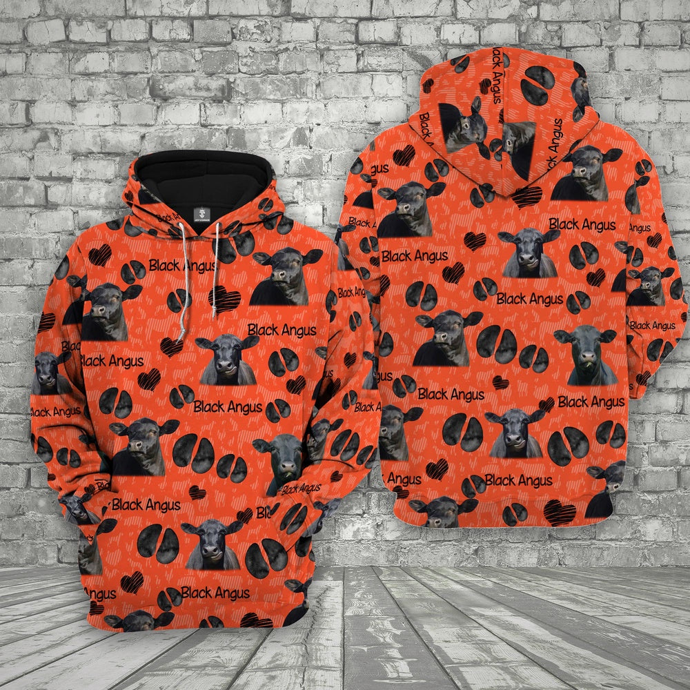 Farm Black Angus Happy Pattern 3D Printed Hoodie, Farmer Hoodie, Farm Themed Shirts, Farm Tee Shirts