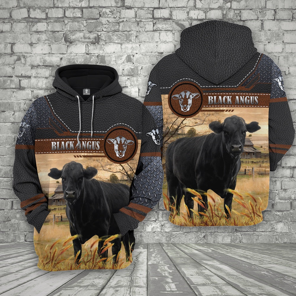 Farm Black Angus Leather Pattern 3D Printed Shirts, Farmer Hoodie, Farm Themed Shirts, Farm Tee Shirts