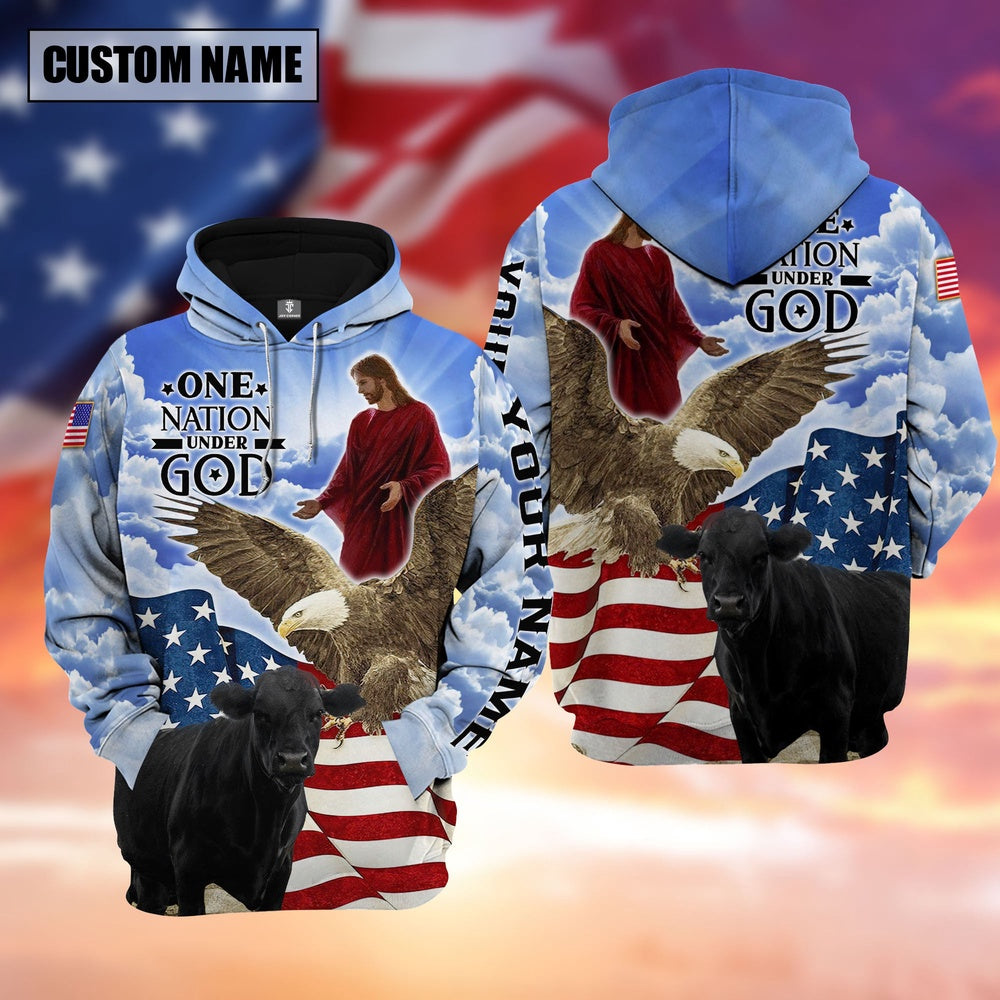 Farm Black Angus One Nation Under God 3D Shirts, Farmer Hoodie, Custom Farm Shirts, Farmer T Shirt
