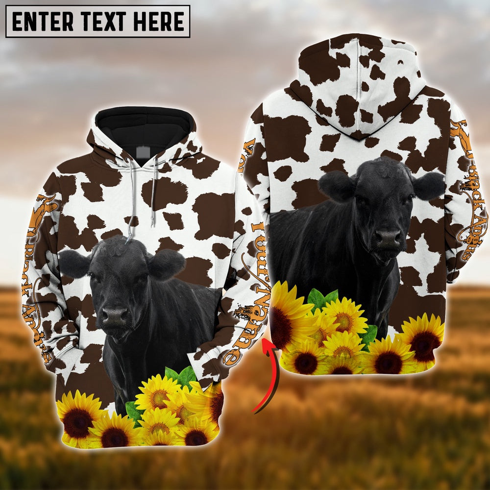 Farm Black Angus Sunflower Pattern Customize Name 3D Shirts, Farmer Hoodie, Custom Farm Shirts, Farmer T Shirt