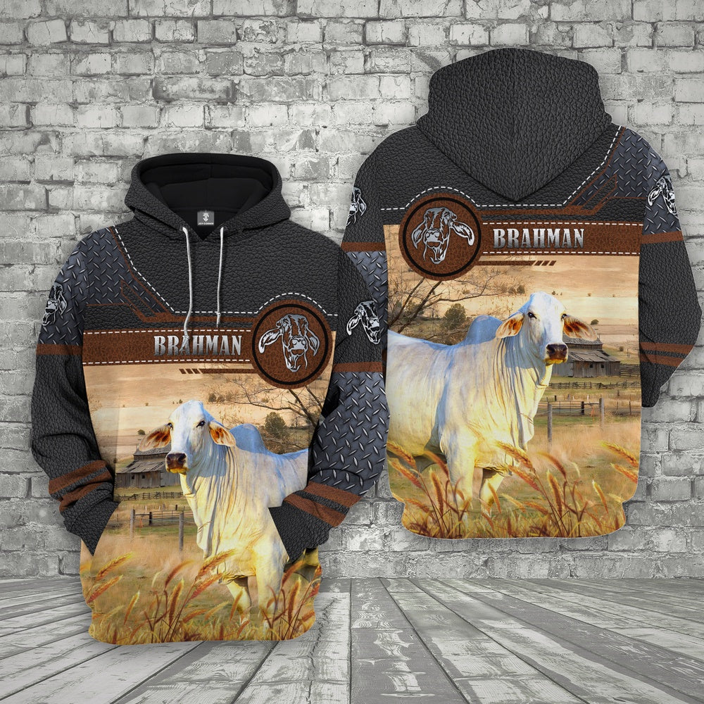 Farm Brahman Cattle Black Leather Pattern 3D Printed Shirts, Farmer Hoodie, Farm Themed Shirts, Farm Tee Shirts