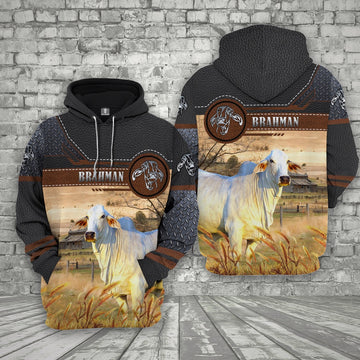 Farm Brahman Cattle Black Leather Pattern 3D Printed Shirts, Farmer Hoodie, Farm Themed Shirts, Farm Tee Shirts
