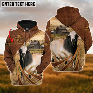 Farm Brahman Cattle Leather Pattern 3D Custom Name Printed Shirts, Farmer Hoodie, Custom Farm Shirts, Farmer T Shirt
