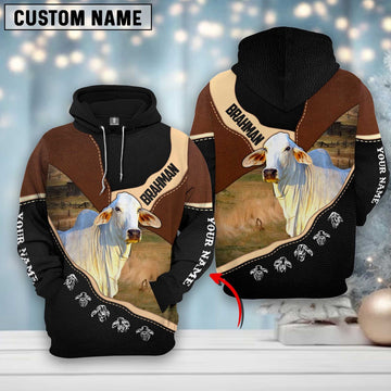 Farm Brahman Cattle Leather Pattern Custom Name 3D Shirts, Farmer Hoodie, Custom Farm Shirts, Farmer T Shirt