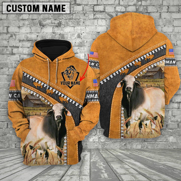 Farm Brahman Cattle Leather Zip Pattern Custom Name 3D Shirts, Farmer Hoodie, Custom Farm Shirts, Farmer T Shirt