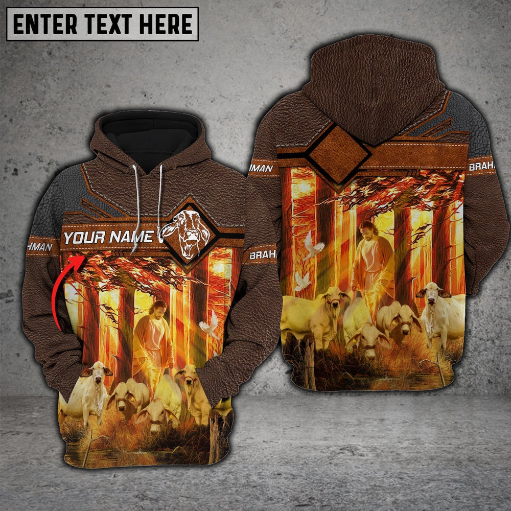 Farm Brahman Cattle Walking God America Custom Name 3D Shirts, Farmer Hoodie, Custom Farm Shirts, Farmer T Shirt