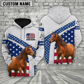 Farm Brown Horse American Flag Custom Name 3D Shirts, Farmer Hoodie, Custom Farm Shirts, Farmer T Shirt