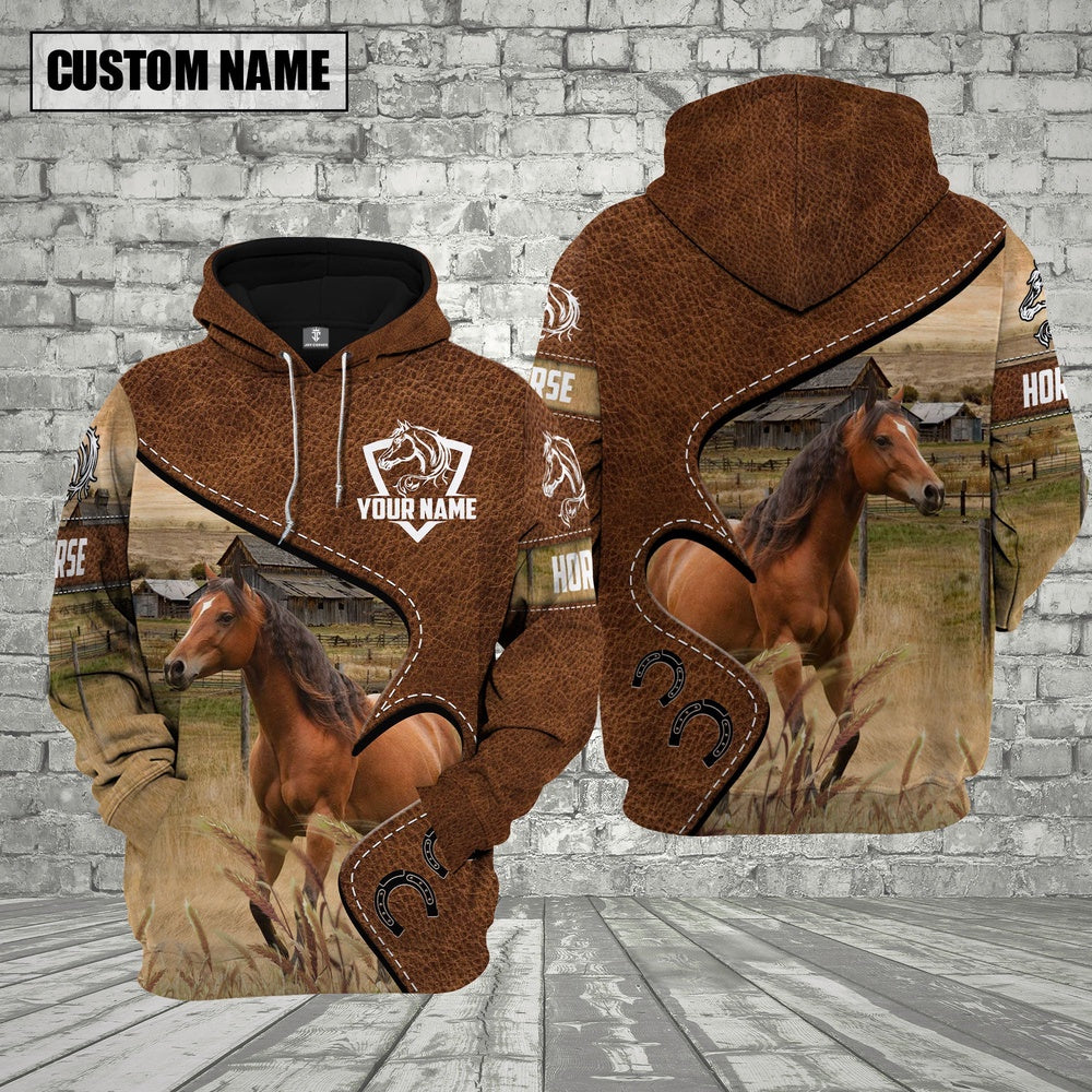 Farm Brown Horse Heart Shape Custom Name 3D Shirts, Farmer Hoodie, Custom Farm Shirts, Farmer T Shirt
