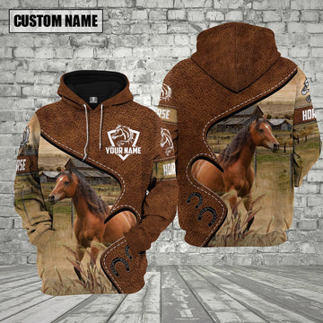 Farm Brown Horse Heart Shape Custom Name 3D Shirts, Farmer Hoodie, Custom Farm Shirts, Farmer T Shirt