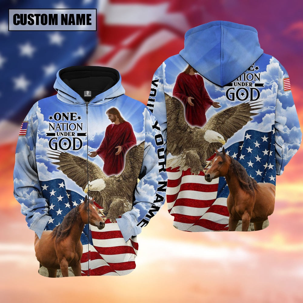 Farm Brown Horse One Nation Under God 3D Shirts, Farmer Hoodie, Custom Farm Shirts, Farmer T Shirt