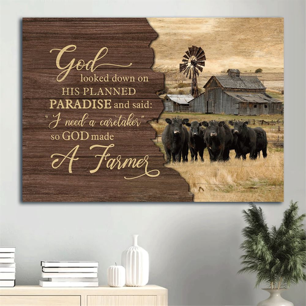 Farm Canvas, Aberdeen Angus Canvas, Old Barn Painting Canvas, Farmhouse Canvas, Farm Gift, Farm Home Decor